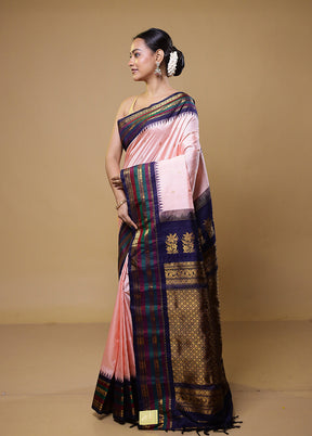 Pink Gadwal Pure Silk Saree Without Blouse Piece