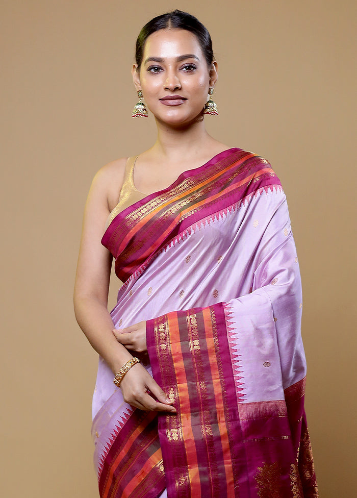 Purple Gadwal Pure Silk Saree Without Blouse Piece