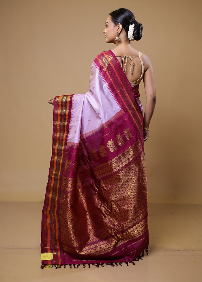 Purple Gadwal Pure Silk Saree Without Blouse Piece