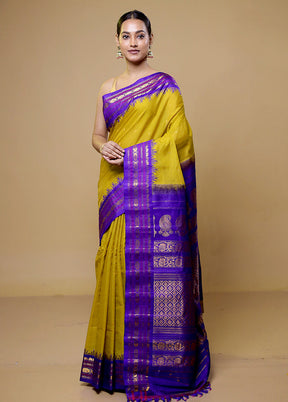 Yellow Gadwal Pure Silk Saree Without Blouse Piece