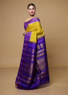 Yellow Gadwal Pure Silk Saree Without Blouse Piece