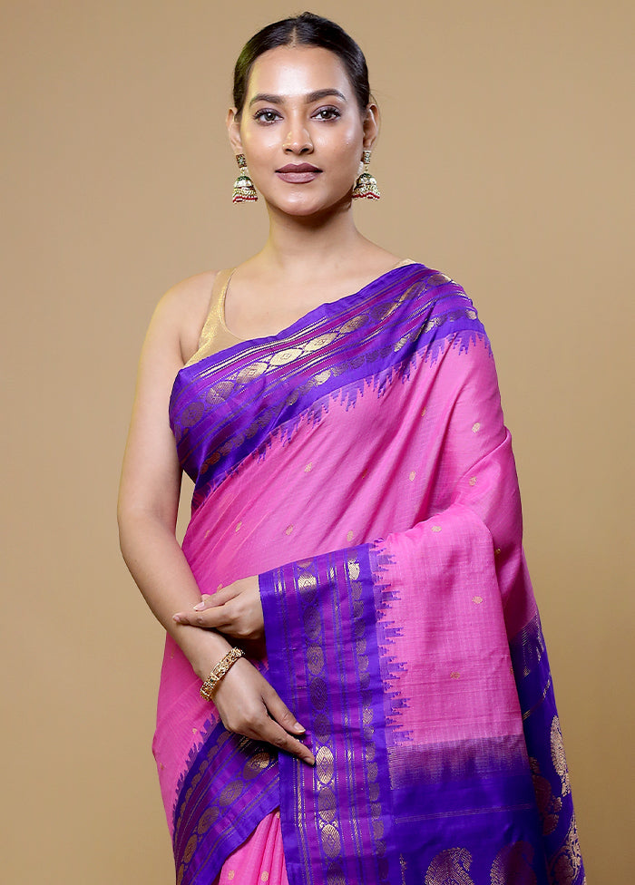 Pink Gadwal Pure Silk Saree Without Blouse Piece