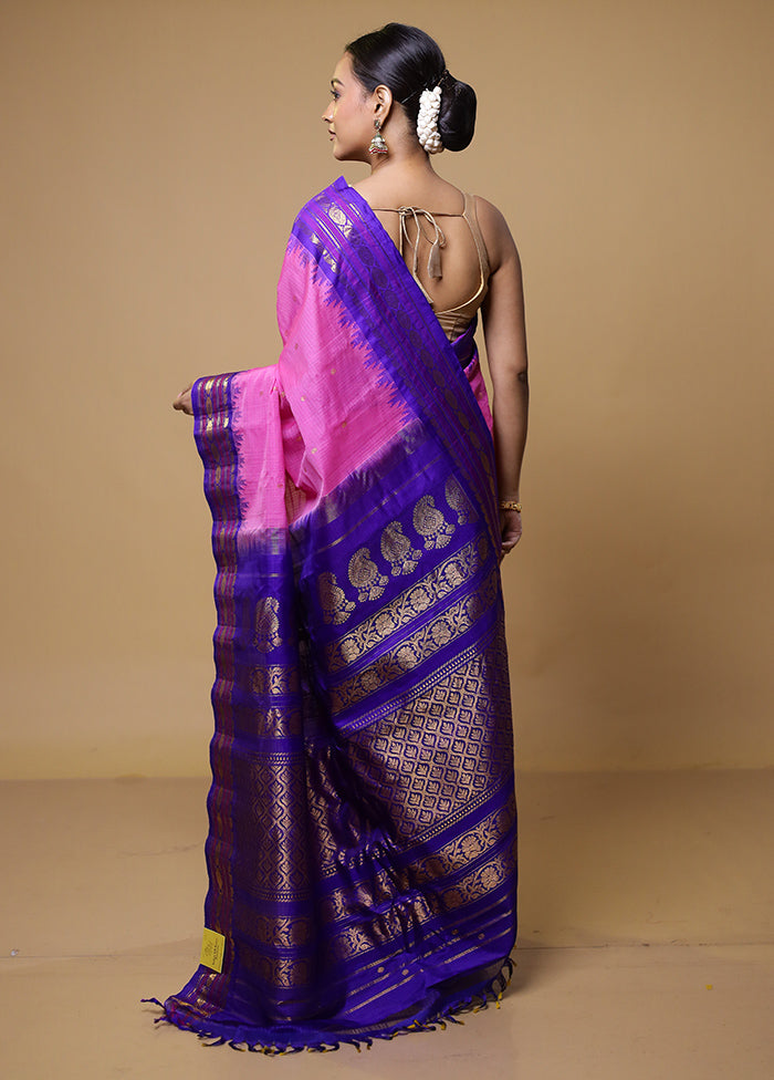 Pink Gadwal Pure Silk Saree Without Blouse Piece