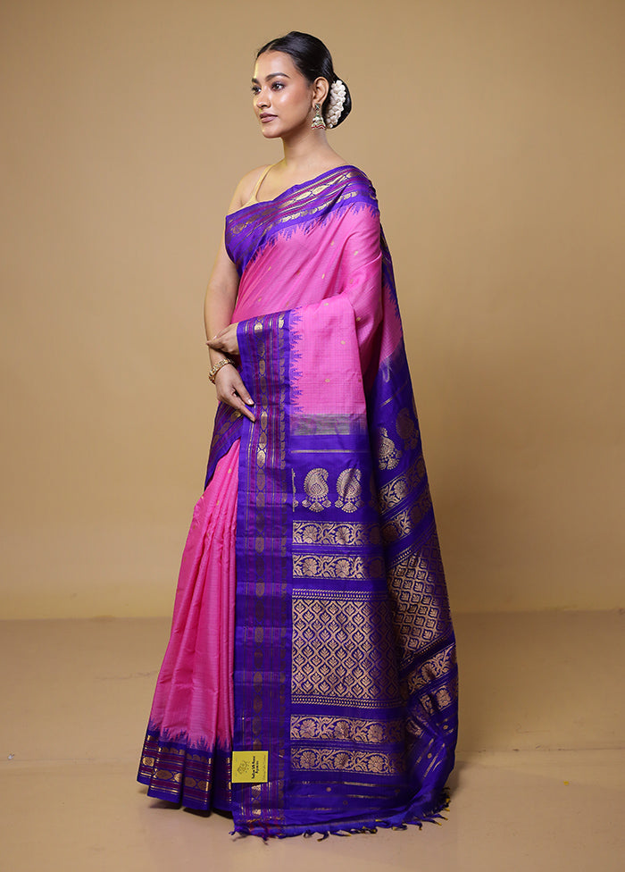 Pink Gadwal Pure Silk Saree Without Blouse Piece