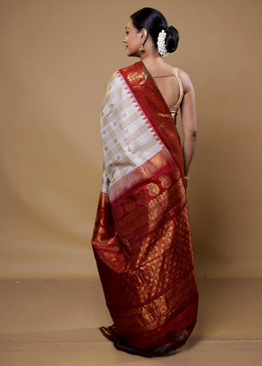 Cream Gadwal Pure Silk Saree Without Blouse Piece