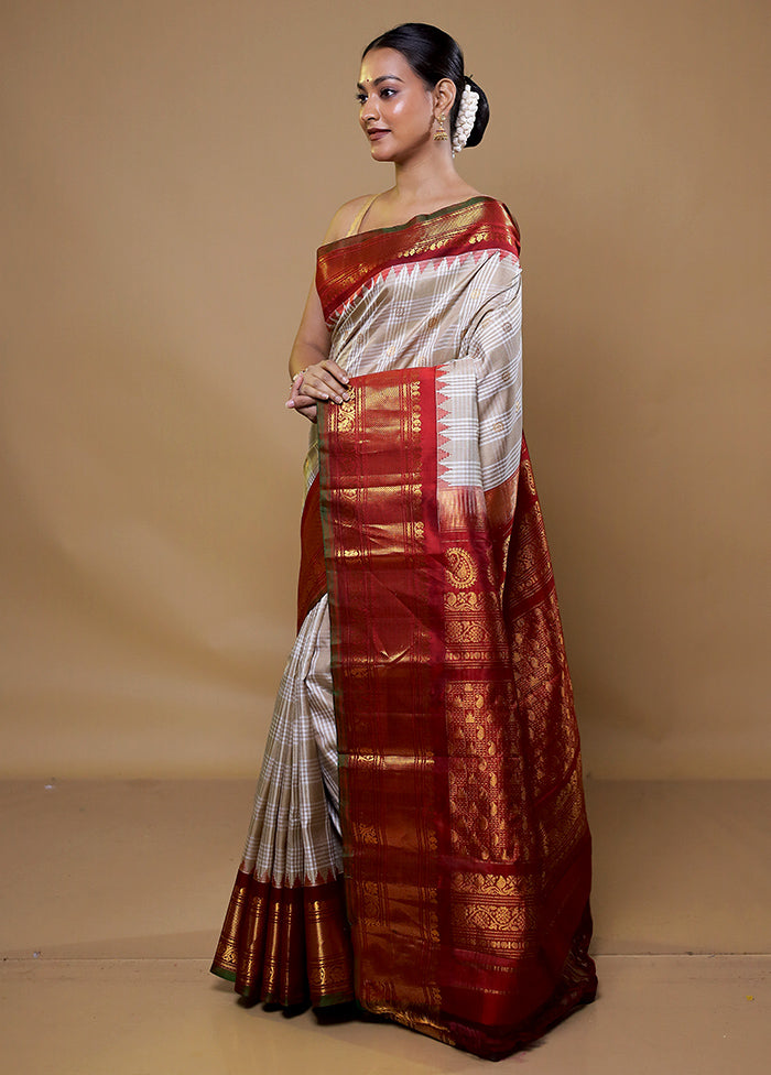 Cream Gadwal Pure Silk Saree Without Blouse Piece