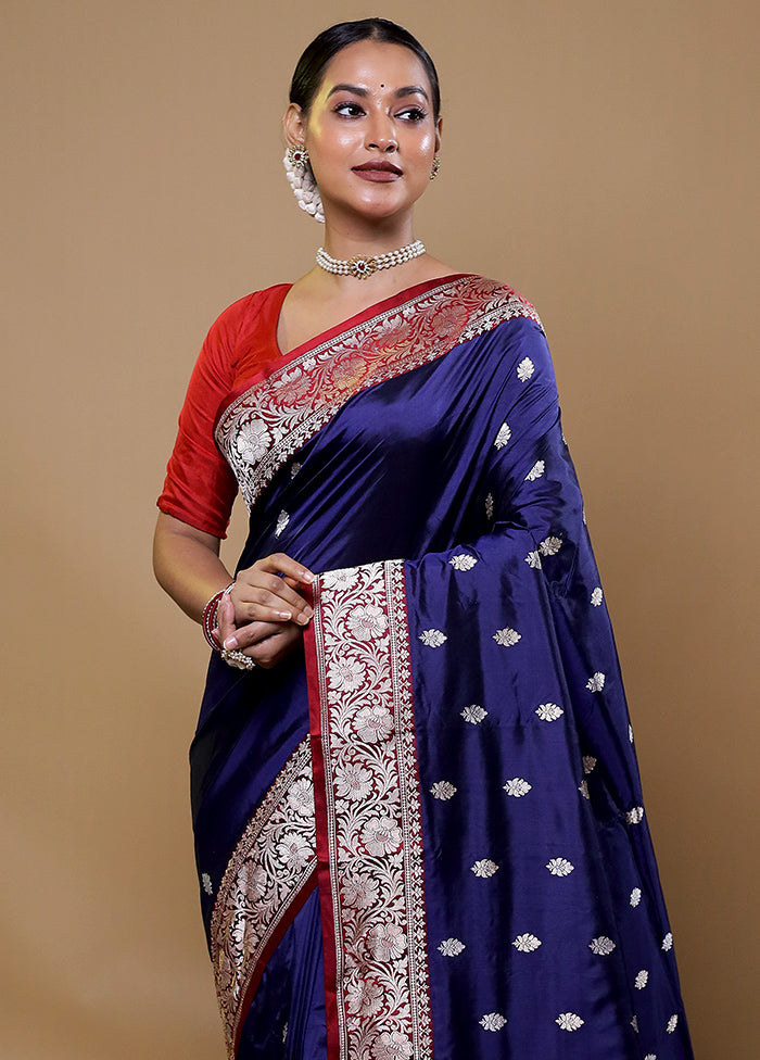 Blue Handloom Katan Pure Silk Saree With Blouse Piece