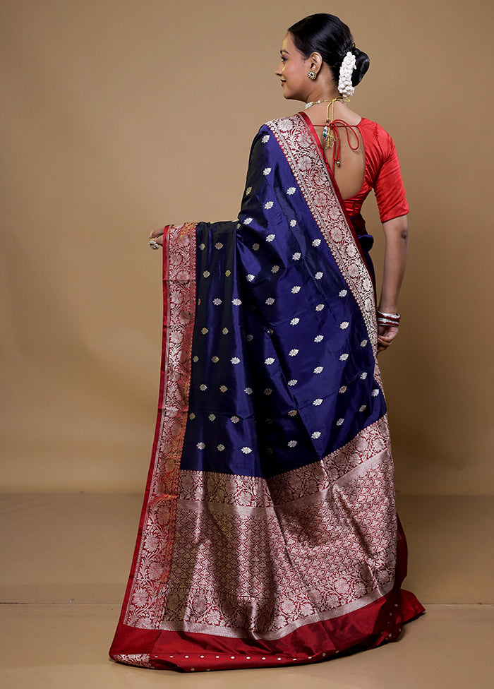 Blue Handloom Katan Pure Silk Saree With Blouse Piece