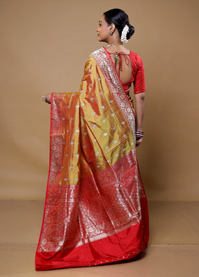 Cream Handloom Katan Pure Silk Saree With Blouse Piece