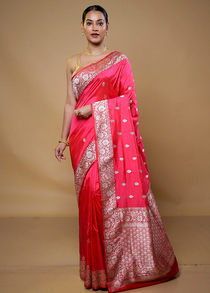 Pink Handloom Katan Pure Silk Saree With Blouse Piece