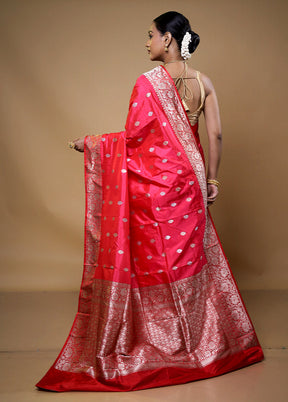 Pink Handloom Katan Pure Silk Saree With Blouse Piece