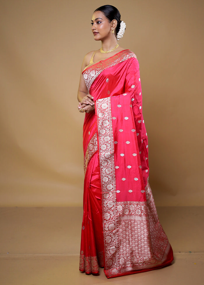 Pink Handloom Katan Pure Silk Saree With Blouse Piece