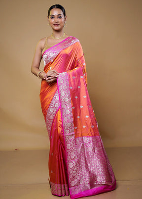 Rust Handloom Katan Pure Silk Saree With Blouse Piece