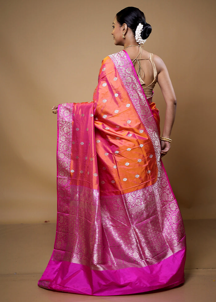 Rust Handloom Katan Pure Silk Saree With Blouse Piece