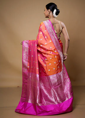 Rust Handloom Katan Pure Silk Saree With Blouse Piece