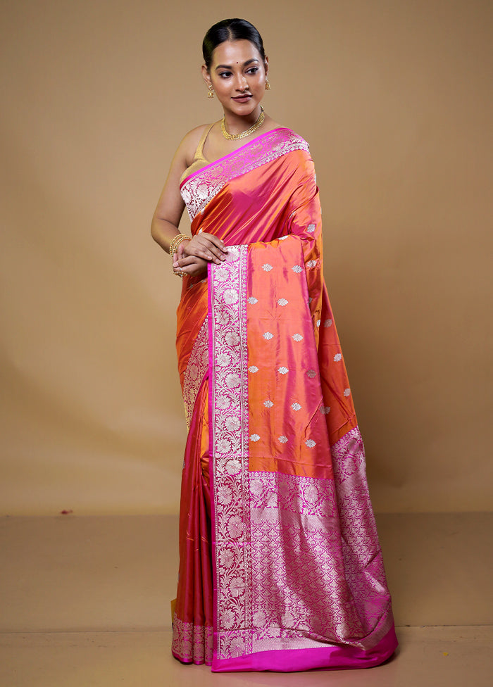 Rust Handloom Katan Pure Silk Saree With Blouse Piece