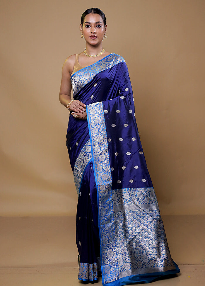 Blue Handloom Katan Pure Silk Saree With Blouse Piece