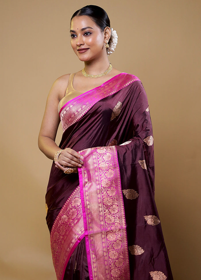 Maroon Handloom Katan Pure Silk Saree With Blouse Piece