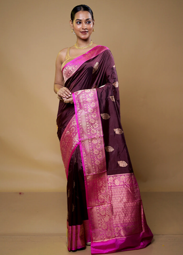 Maroon Handloom Katan Pure Silk Saree With Blouse Piece