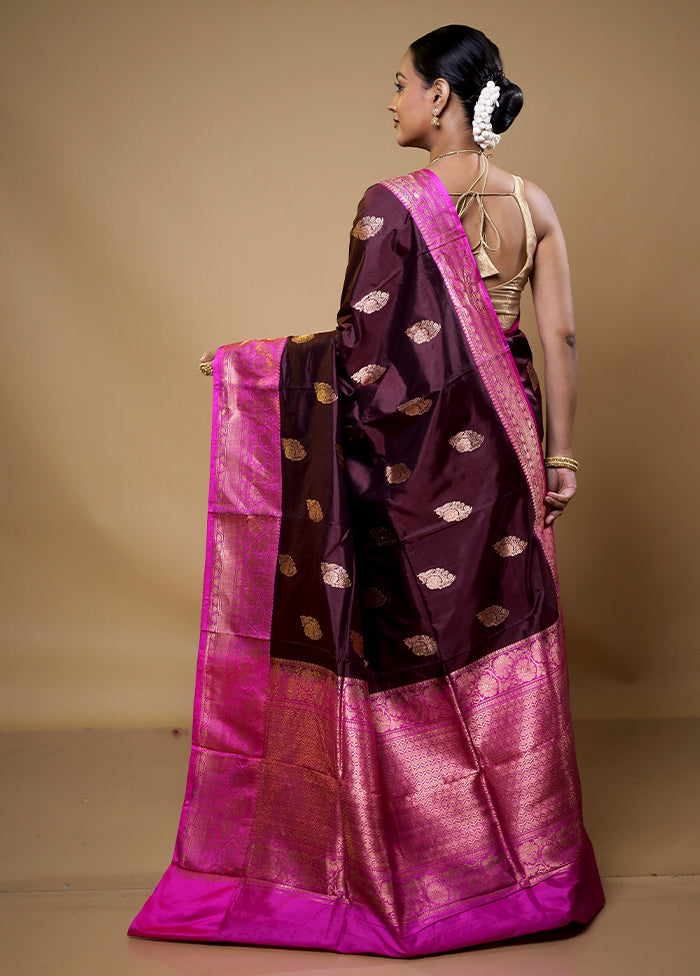 Maroon Handloom Katan Pure Silk Saree With Blouse Piece