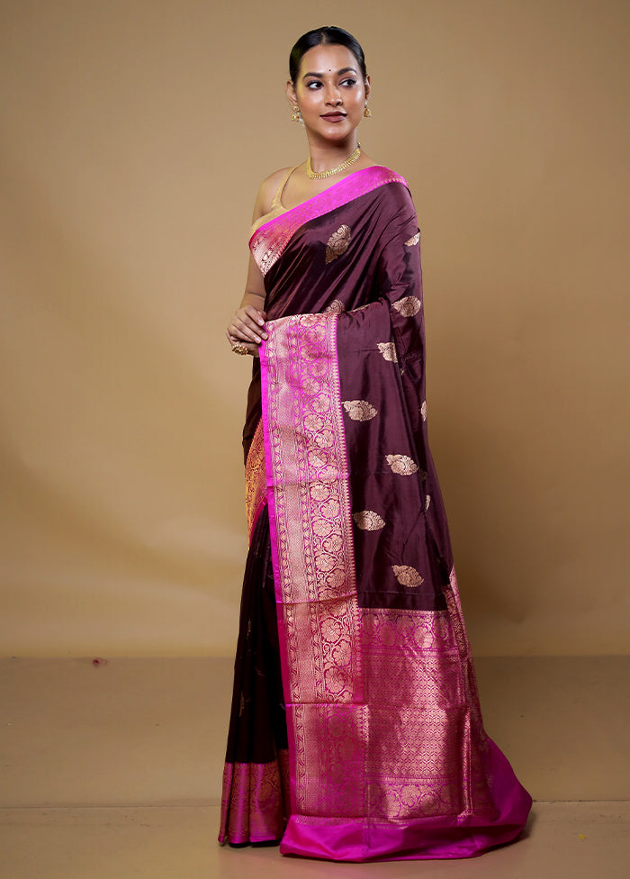 Maroon Handloom Katan Pure Silk Saree With Blouse Piece