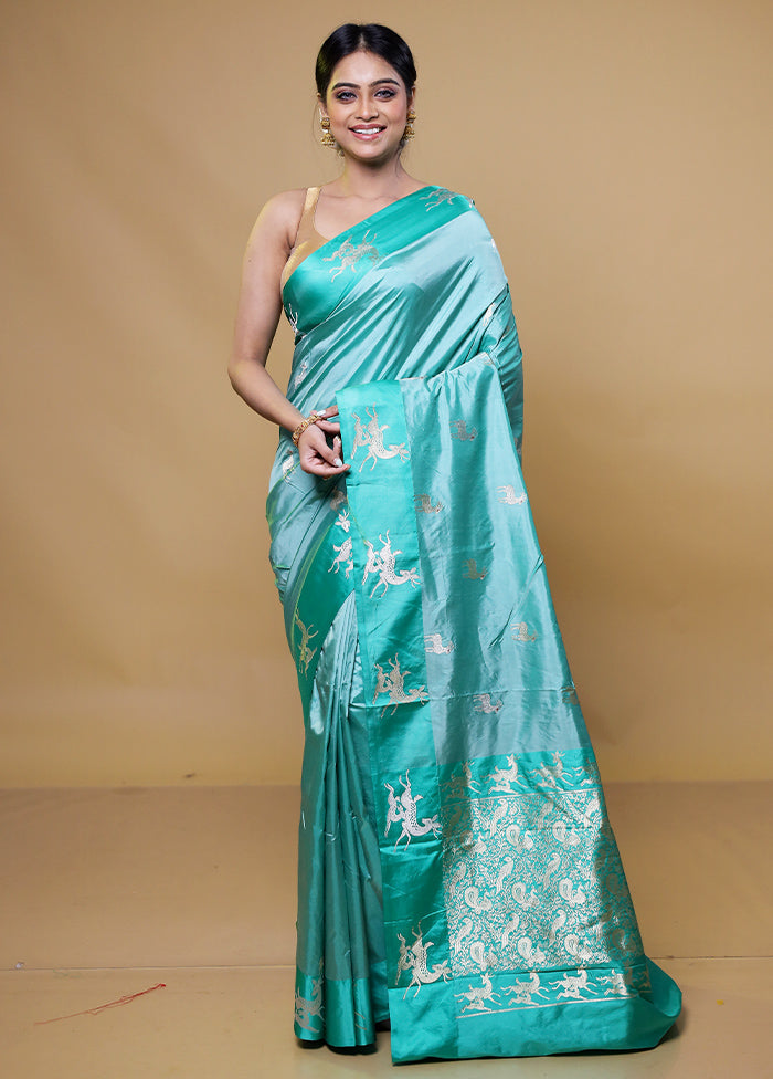 Green Handloom Katan Pure Silk Saree With Blouse Piece