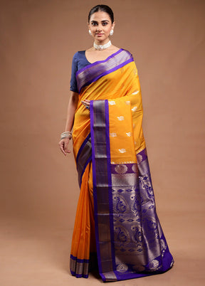 Yellow Kanjivaram Silk Saree With Blouse Piece