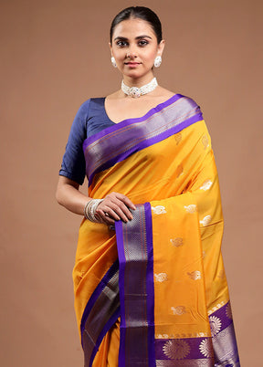 Yellow Kanjivaram Silk Saree With Blouse Piece