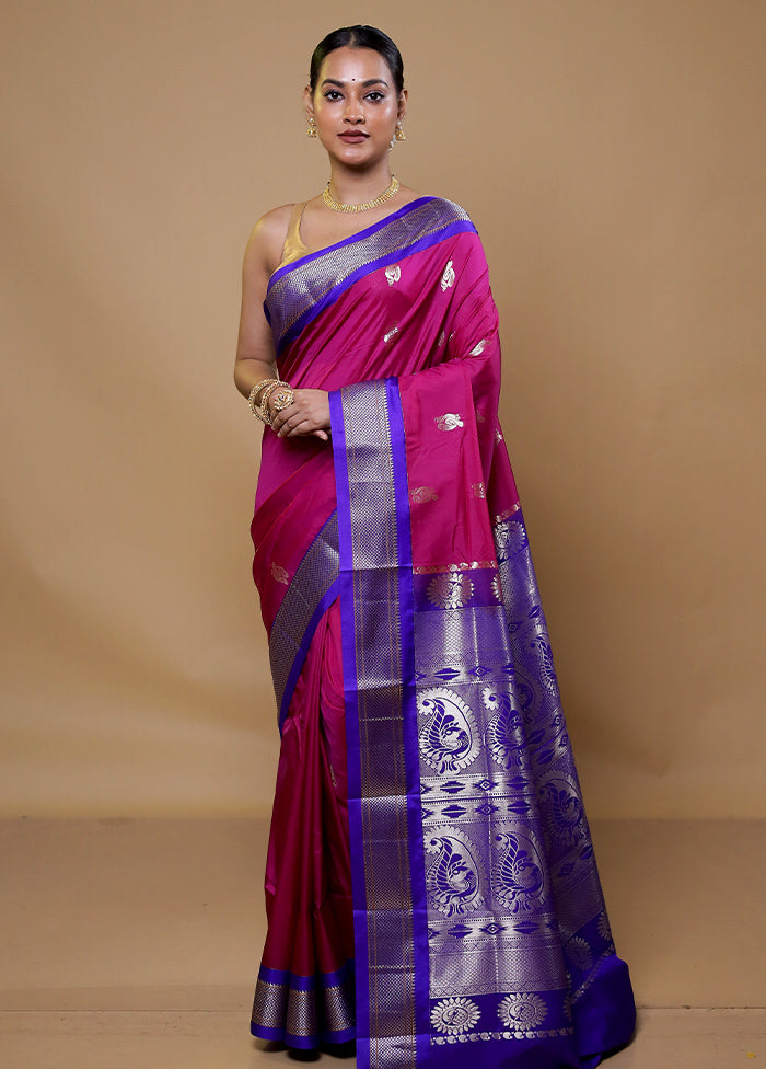 Purple Kanjivaram Silk Saree With Blouse Piece