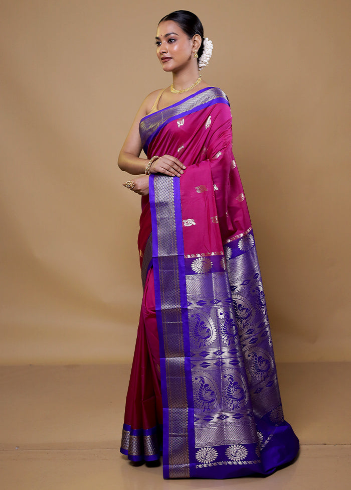 Purple Kanjivaram Silk Saree With Blouse Piece