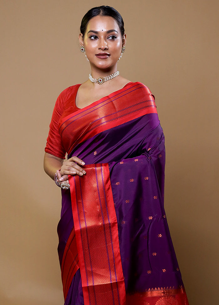 Purple Kanjivaram Silk Saree With Blouse Piece