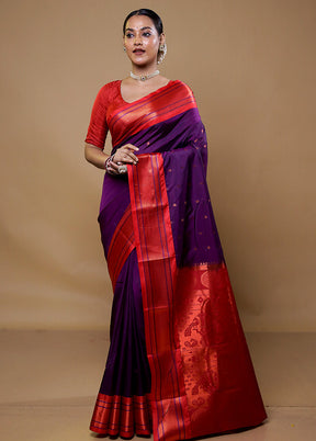 Purple Kanjivaram Silk Saree With Blouse Piece