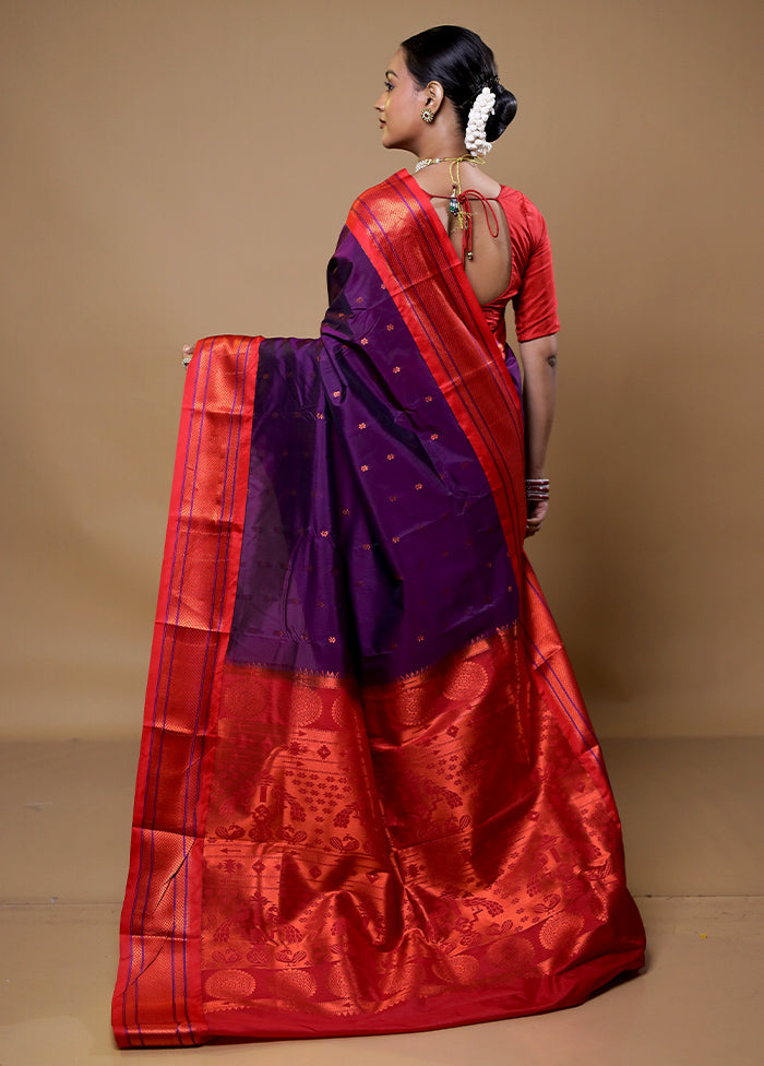 Purple Kanjivaram Silk Saree With Blouse Piece