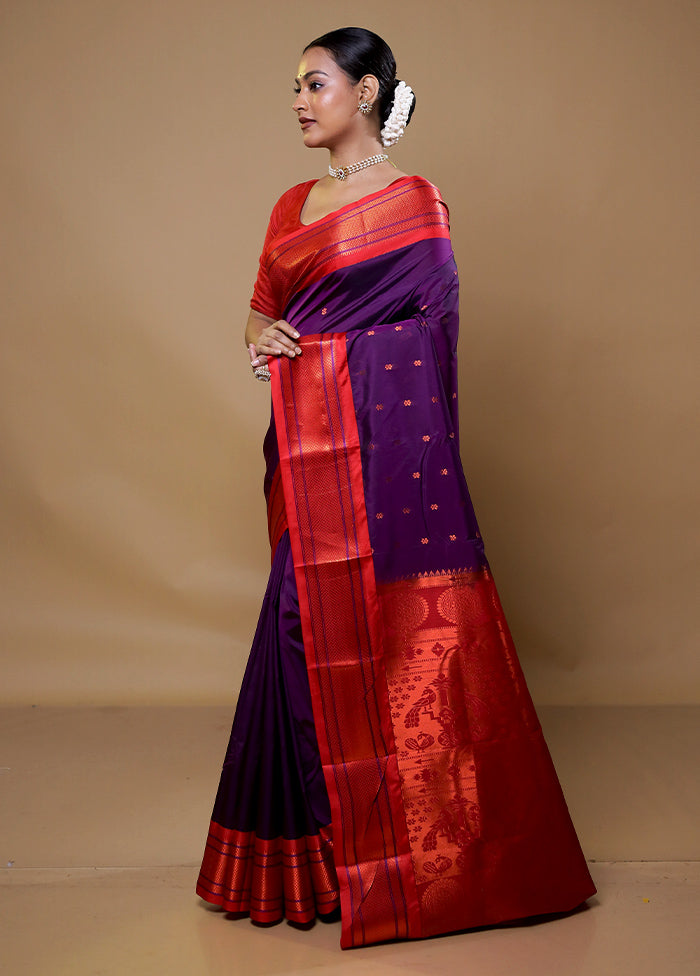 Purple Kanjivaram Silk Saree With Blouse Piece