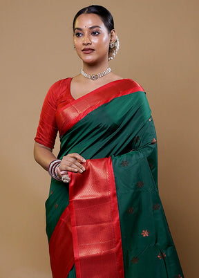 Green Kanjivaram Silk Saree With Blouse Piece