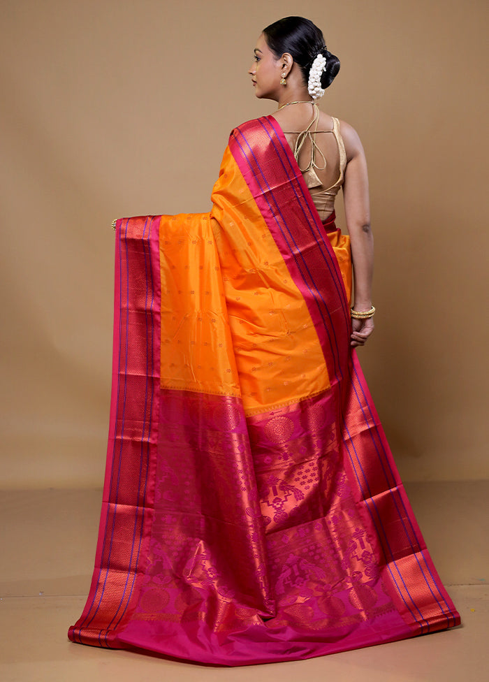 Rust Kanjivaram Silk Saree With Blouse Piece