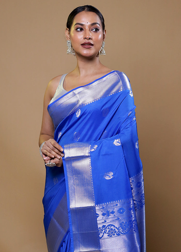 Blue Kanjivaram Silk Saree With Blouse Piece