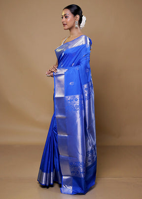 Blue Kanjivaram Silk Saree With Blouse Piece