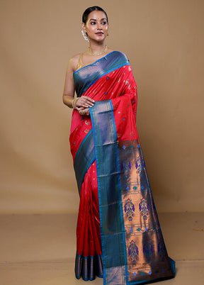 Pink Kanjivaram Silk Saree With Blouse Piece