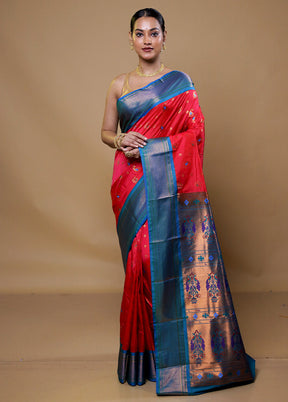 Pink Kanjivaram Silk Saree With Blouse Piece