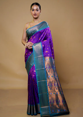 Purple Kanjivaram Silk Saree With Blouse Piece