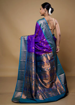 Purple Kanjivaram Silk Saree With Blouse Piece