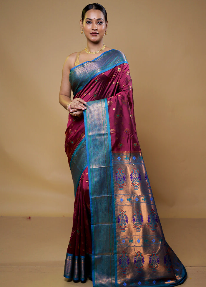 Purple Kanjivaram Silk Saree With Blouse Piece