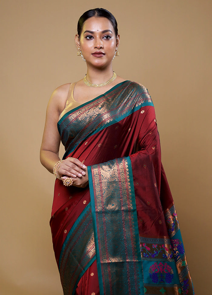 Maroon Kanjivaram Silk Saree With Blouse Piece