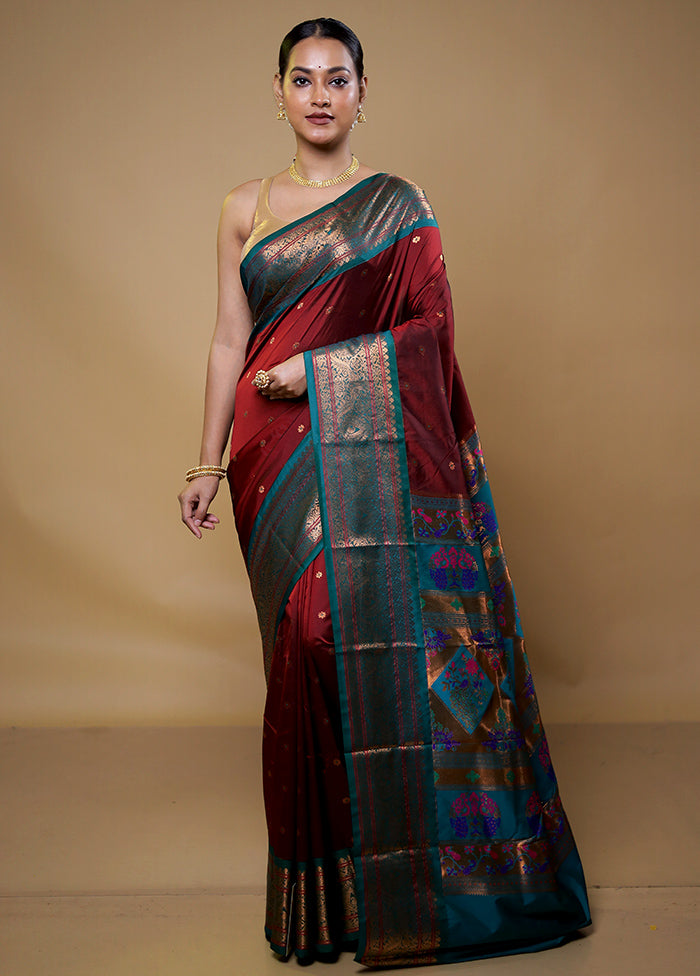 Maroon Kanjivaram Silk Saree With Blouse Piece