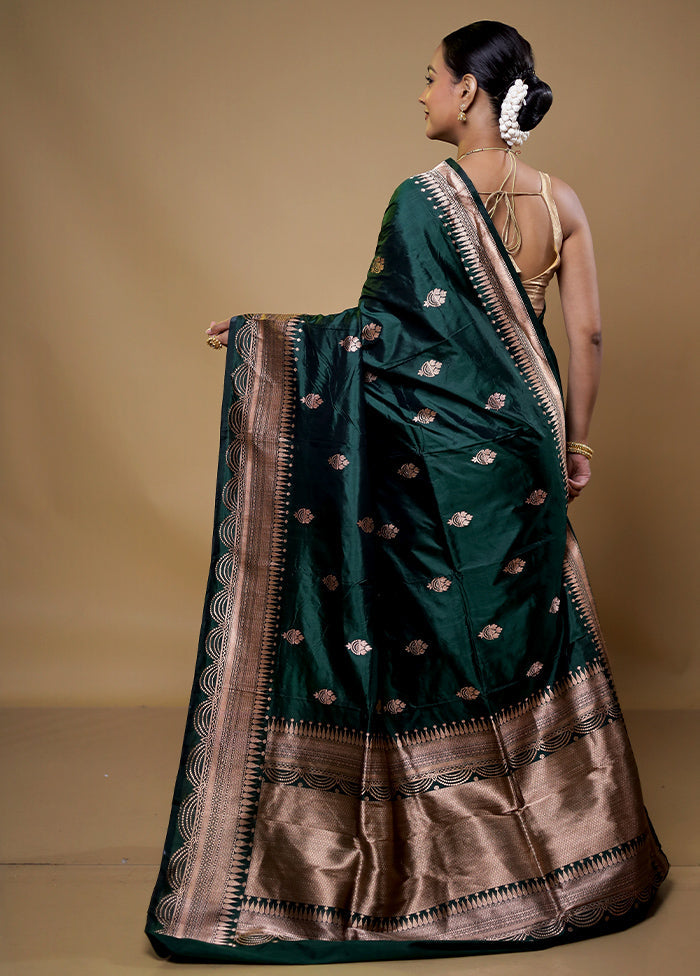 Green Handloom Katan Pure Silk Saree With Blouse Piece