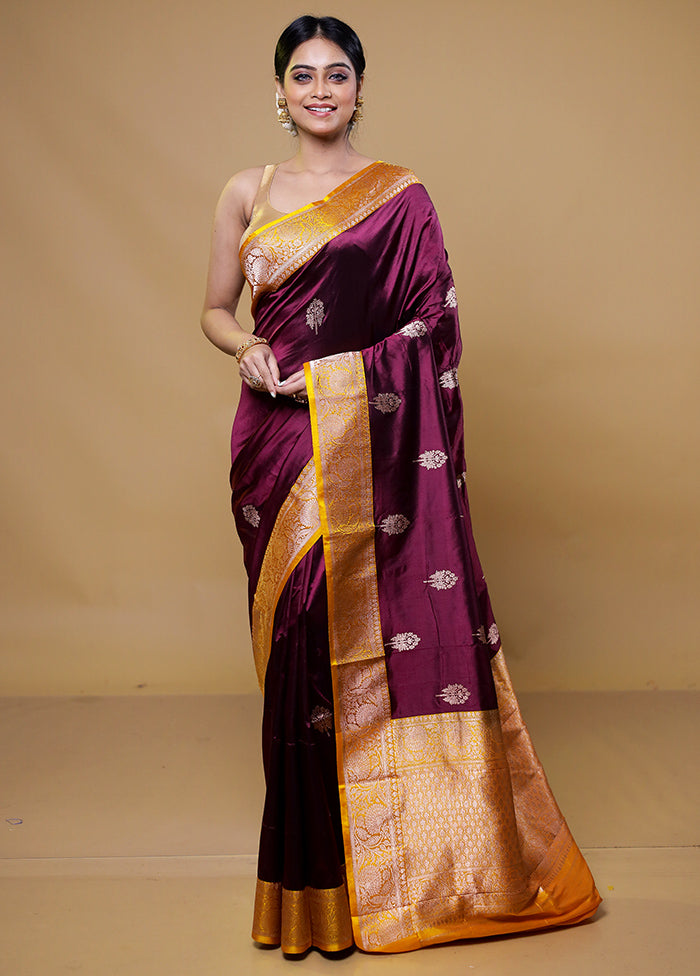 Purple Handloom Katan Pure Silk Saree With Blouse Piece