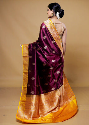 Purple Handloom Katan Pure Silk Saree With Blouse Piece