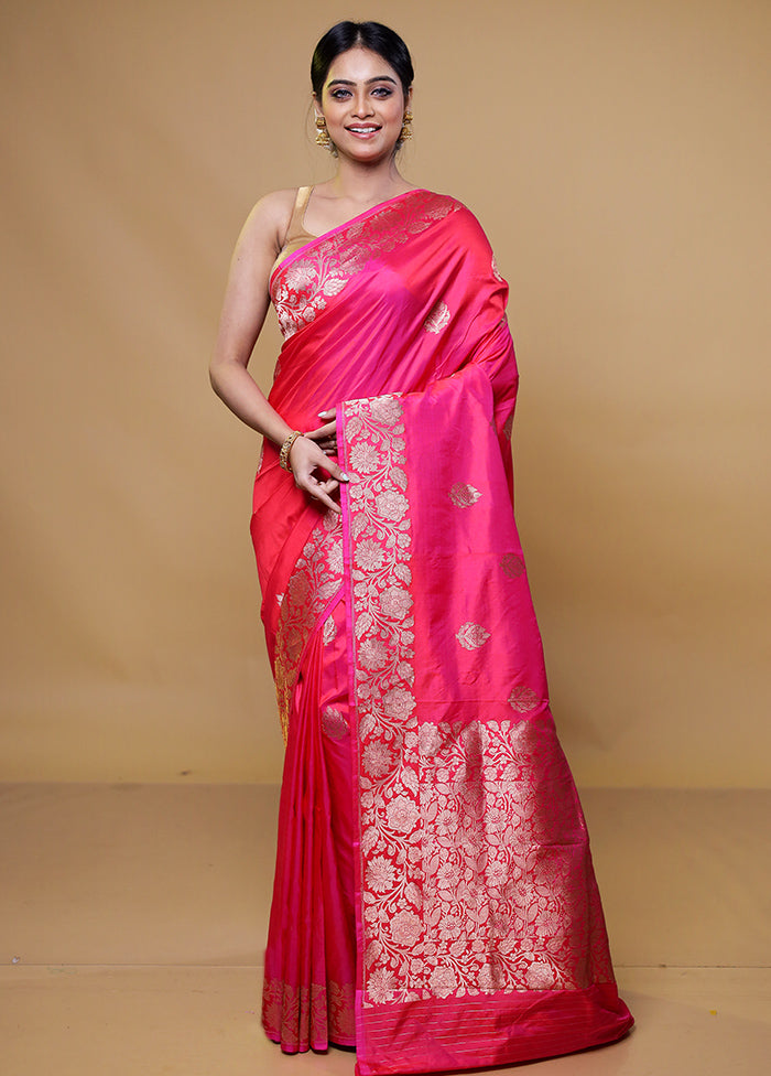 Pink Handloom Katan Pure Silk Saree With Blouse Piece