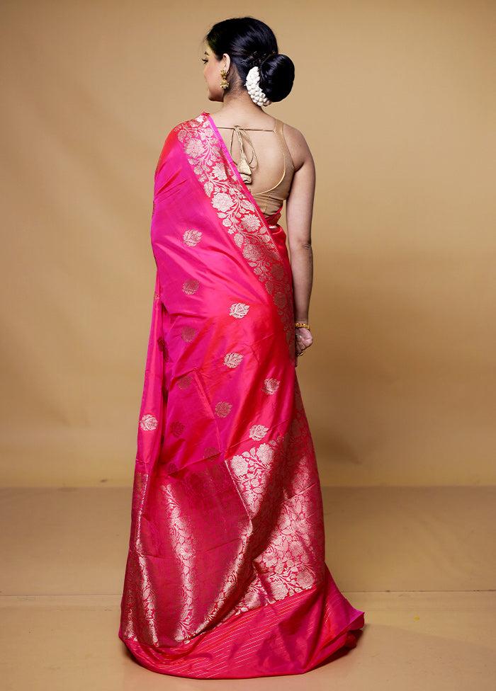 Pink Handloom Katan Pure Silk Saree With Blouse Piece